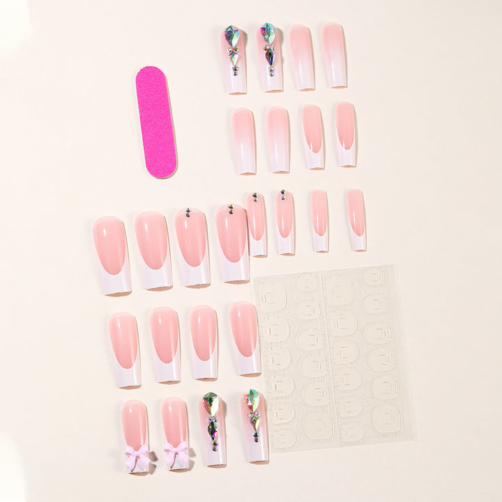 Elegant 3D Gem and Floral Acrylic Nail Art Extensions Bowlift