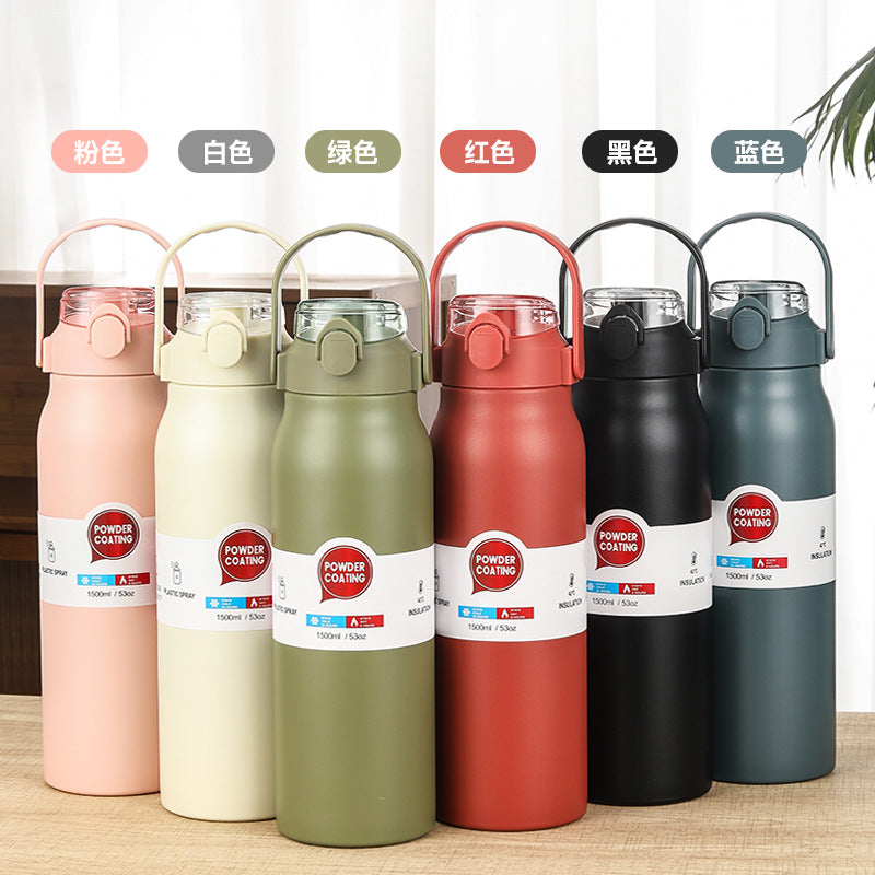 Women High-Quality Thermo Mug with Practical Carrying Handle and Integrated Straw Bowlift