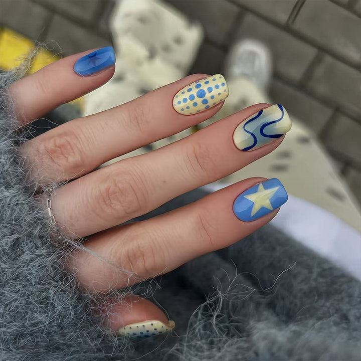 Creative Geometric and Colorful Patterns False Nails Bowlift
