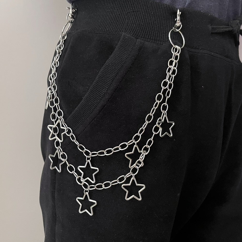 Fashionable chain belt with star pendants Bowlift