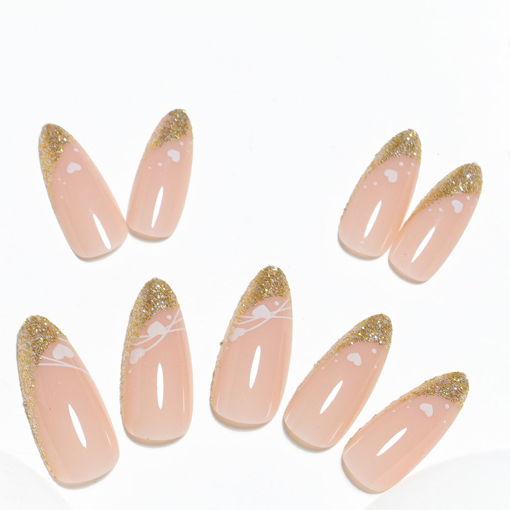 Glitter-Accent Almond-Shape Press-On Nail Set Bowlift