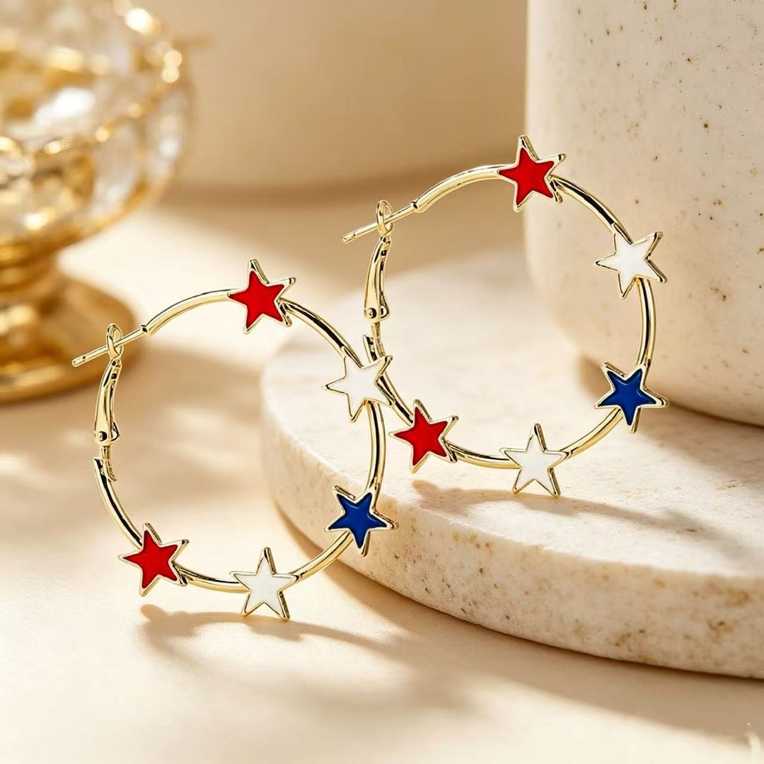 Women's Statement Earrings made of enamel with star and stripe motif and crystal embellishment Bowlift