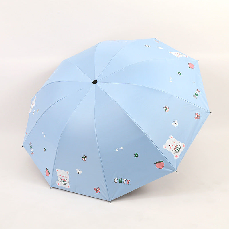 Women's Folding Umbrella with Playful Bear Design Bowlift