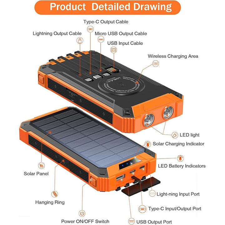 High-performance solar power bank with multifunctional cable Bowlift
