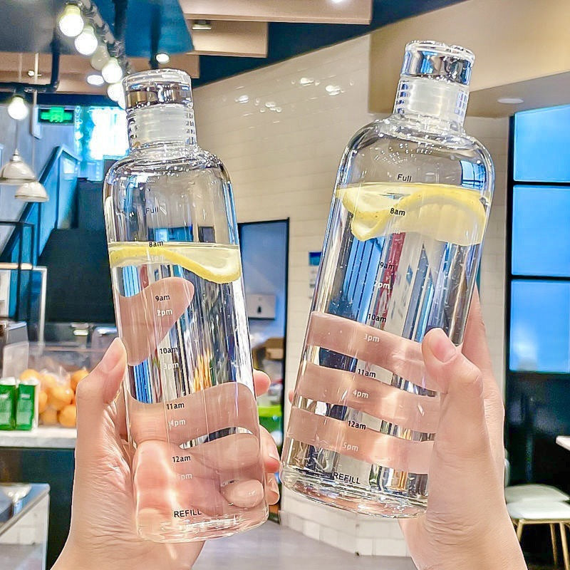 Women's transparent motif drinking bottle with time markers Bowlift