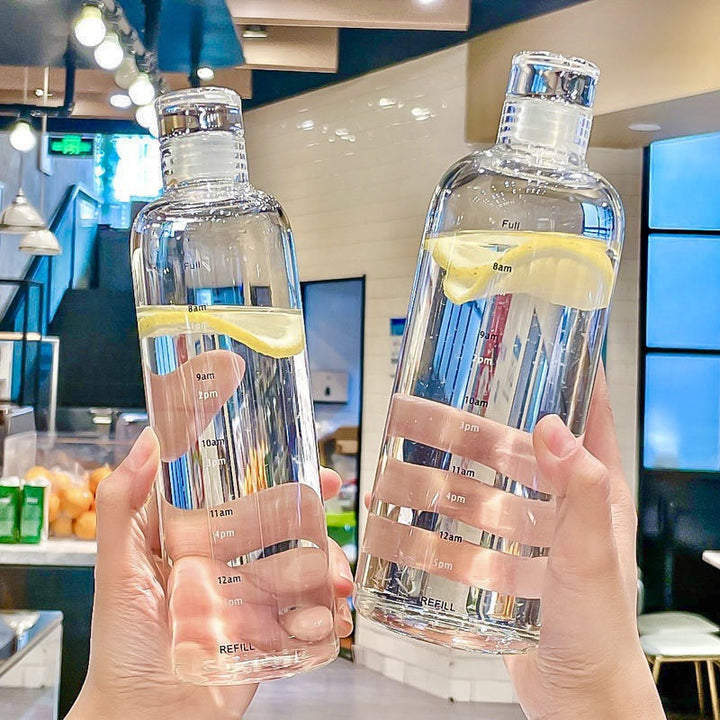 Women's transparent motif drinking bottle with time markers Bowlift