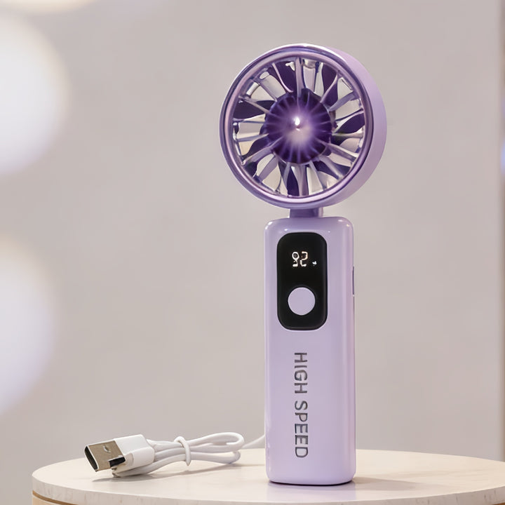 Ladies Portable Mini Fan with Digital Temperature Display Bowlift