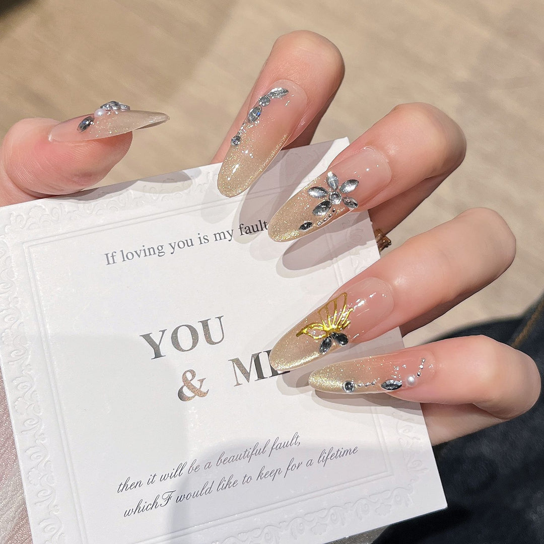 Artistic Glittery Nail Extensions Bowlift