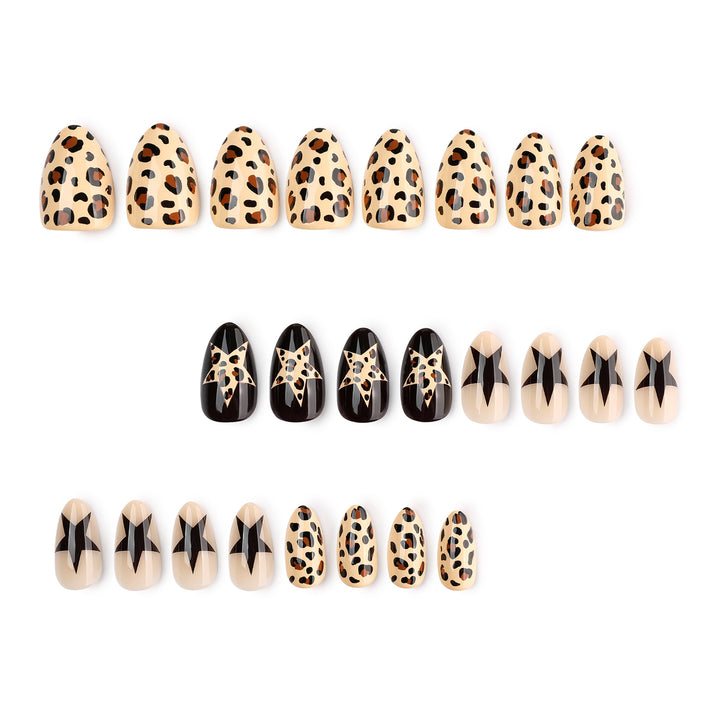 Artistic Nail Extensions with Leopard and Star Design Bowlift