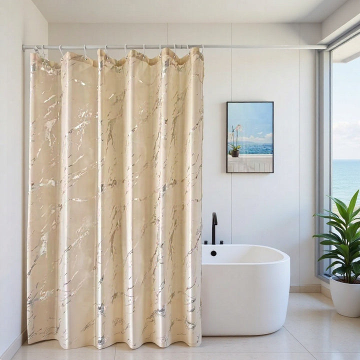 Marble Effect Waterproof Shower Curtain Bowlift