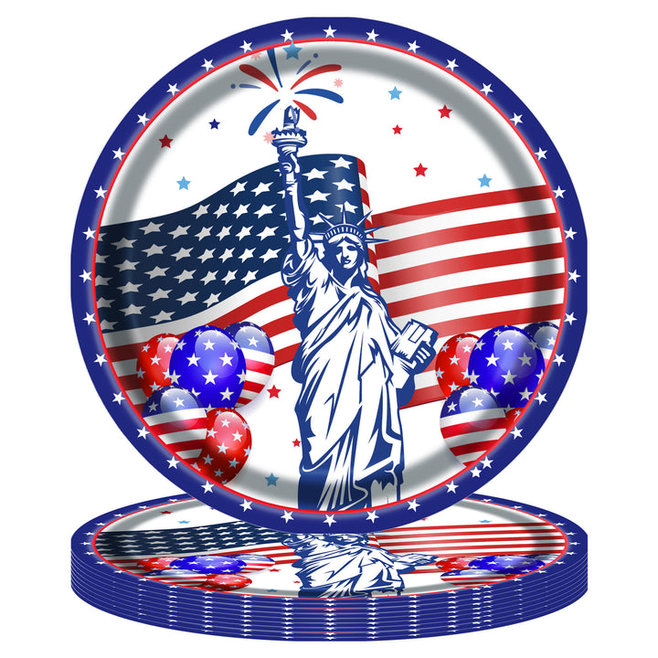 Unisex disposable paper plate with American flag design and Statue of Liberty illustration Bowlift