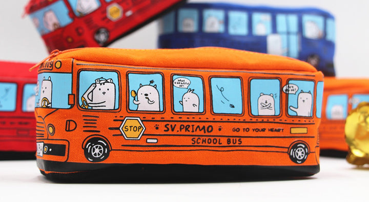 Fun Cartoon School Bus Zippered Pencil Case Bowlift