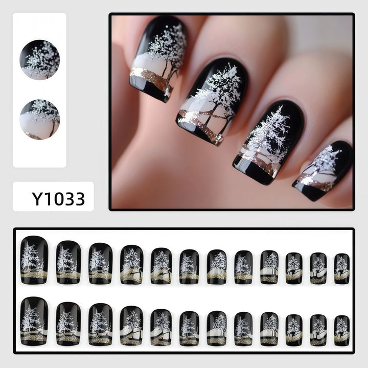 Artificial nails with romantic winter forest pattern Bowlift