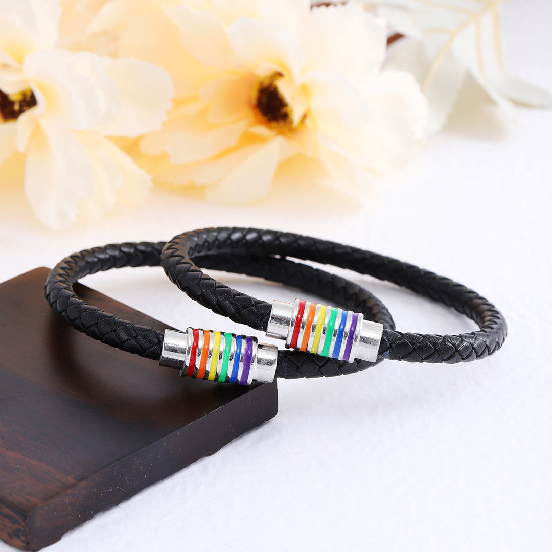 Leather Braided Bracelet with Colorful Accent Bowlift