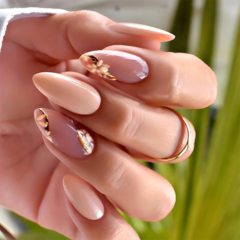 Premium Press-On Nail Set with Floral Accents Bowlift