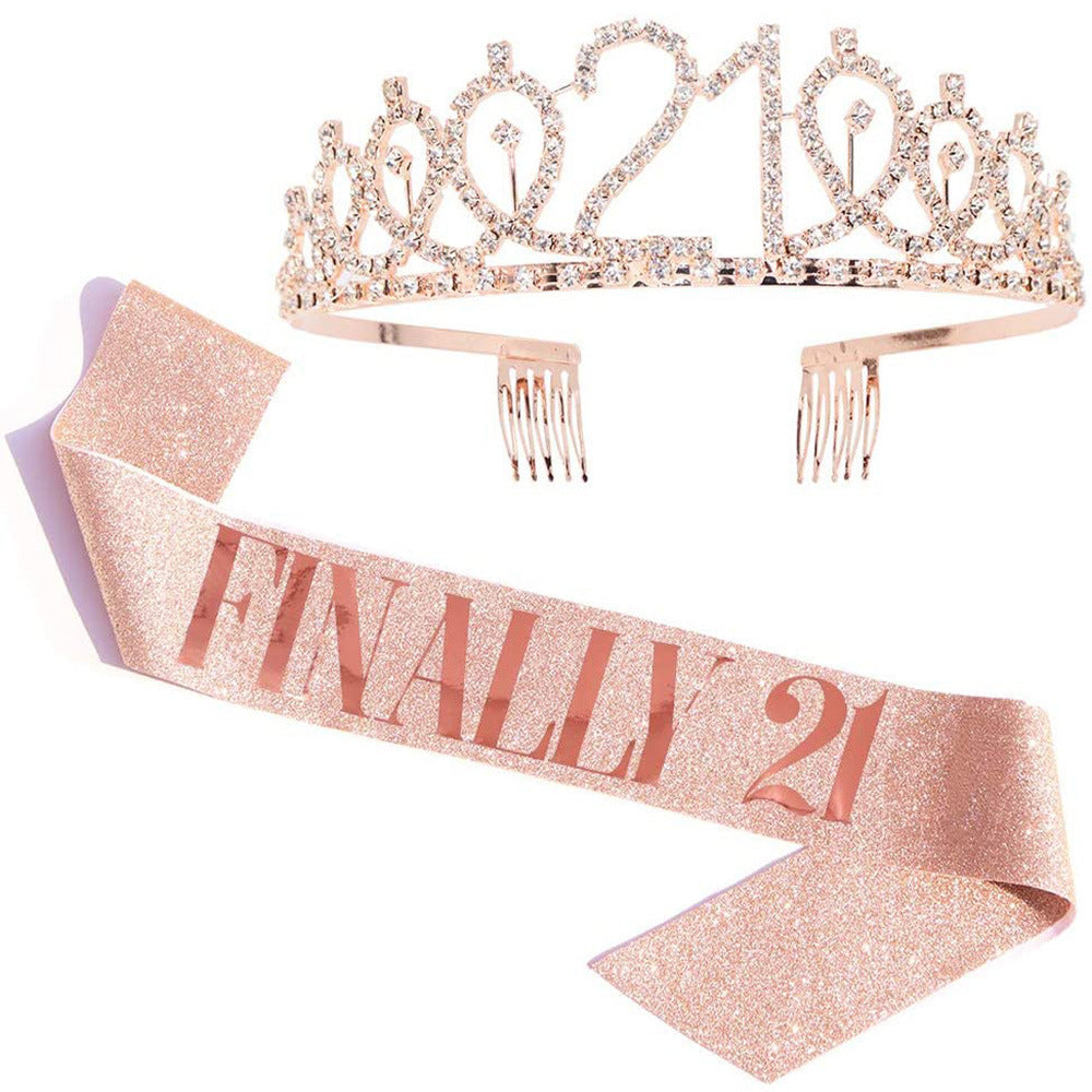 Girl Glittering Birthday Crown and Sash Set Bowlift