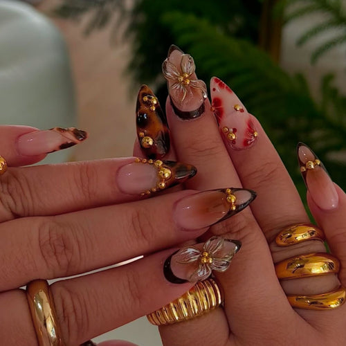 Artistic Floral Nail Art Extensions Bowlift