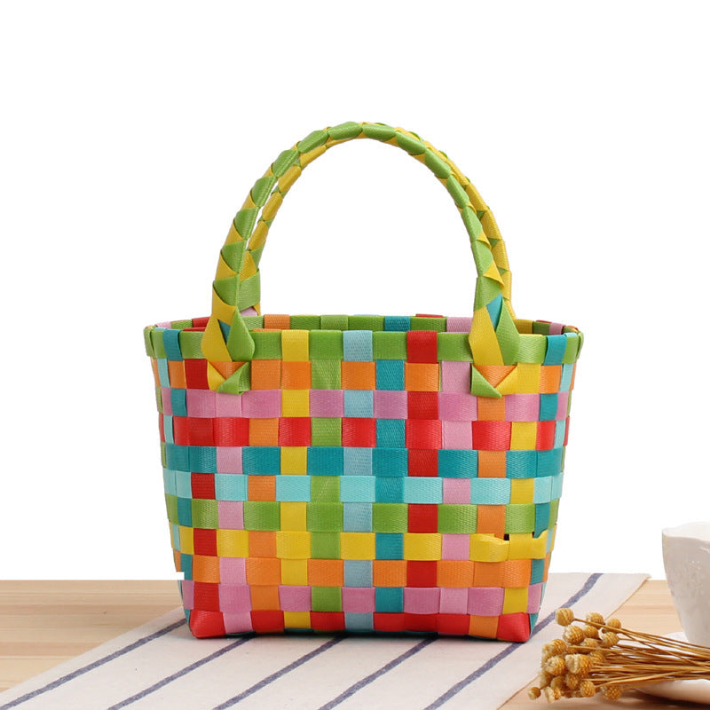 Handcrafted Tote Bag in Modern Check Pattern Bowlift