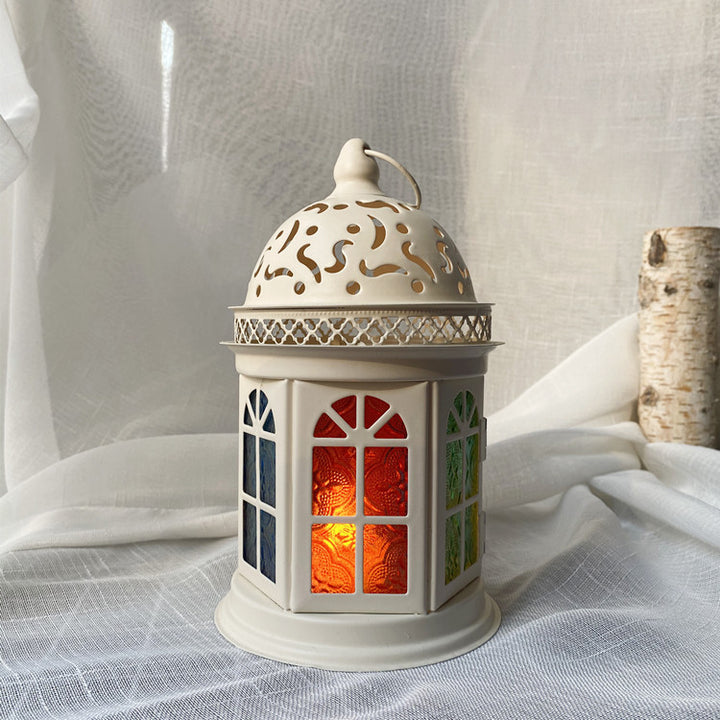 Ornate Metal Stained-Glass Tea Light Lantern Bowlift