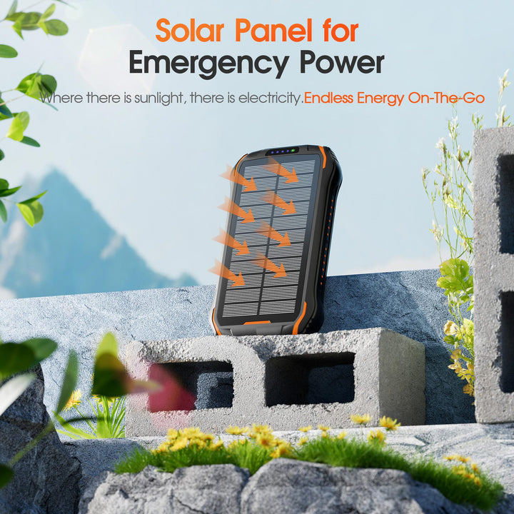 Portable solar power bank with multifunctional charging ports and robust housing Bowlift