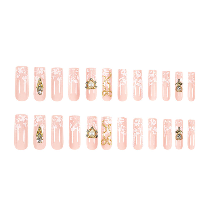 Artistic Long Nails with Elegant Gold Accents Bowlift