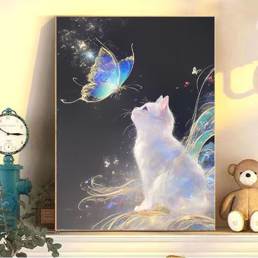 Enchanting Cat and Butterfly Art Print Bowlift