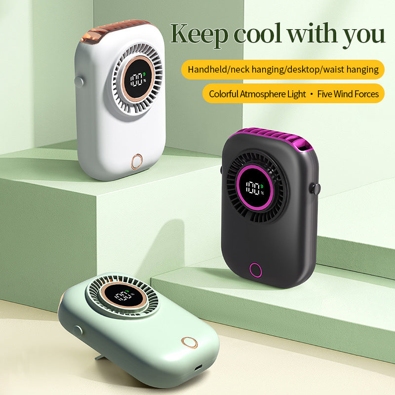 Unisex Portable Digital Rechargeable Hanging Fan Bowlift