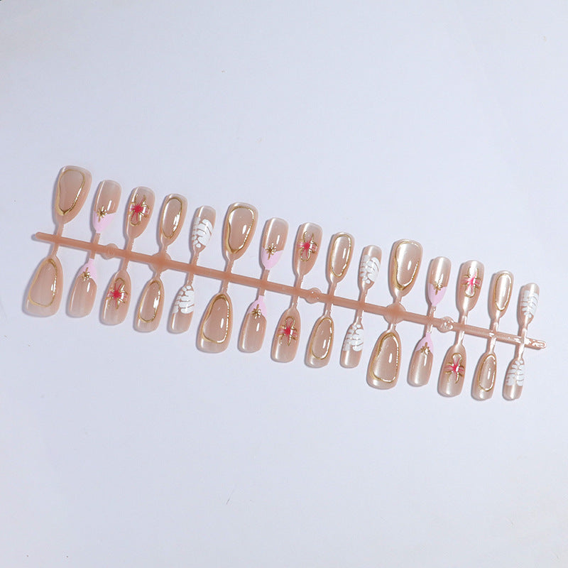 Artistic Press-On Nail Set with Elegant Floral Accents Bowlift