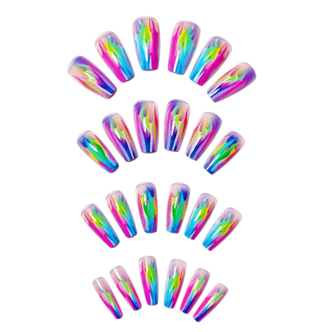 Creative Acrylic Nails with Shimmering Flame Design Bowlift