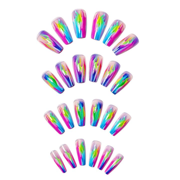 Creative Acrylic Nails with Shimmering Flame Design Bowlift
