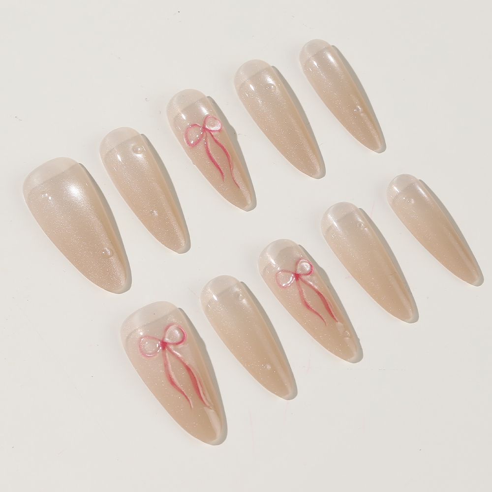 Elegant Stiletto Press-On Nail Set with Bow Accents Bowlift