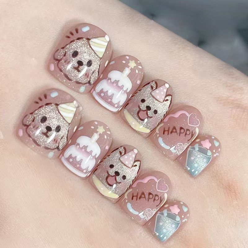 Decorative Character-Themed Press-On Nails with 3D Elements Bowlift
