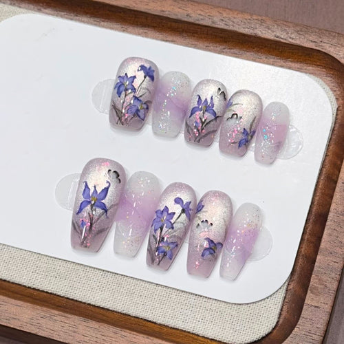 Elegant Floral-Themed Press-On Nails Bowlift