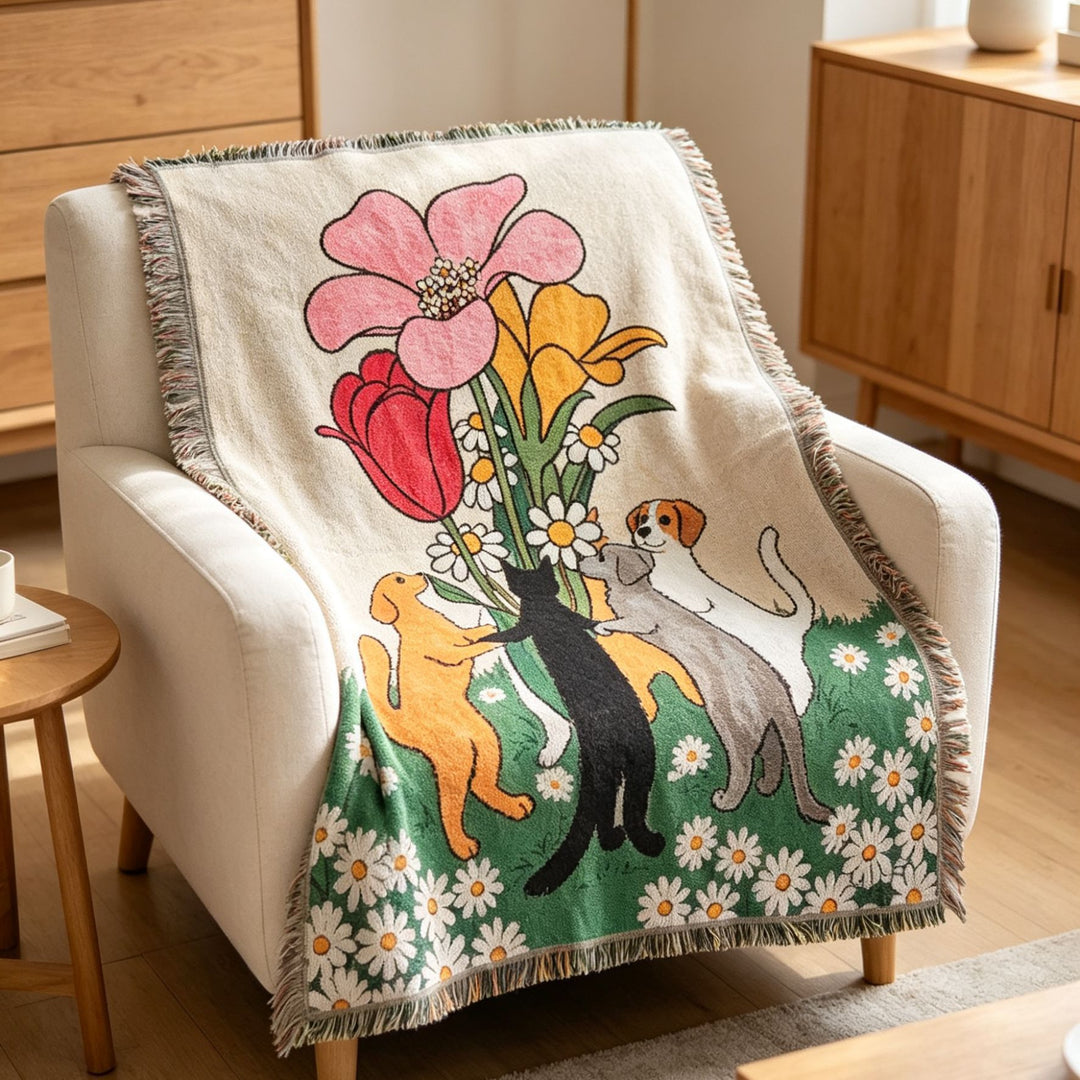 Whimsical Pet-Themed Decorative Throw Blanket