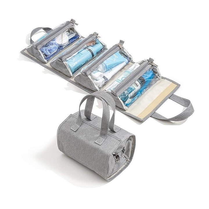 Practical cosmetic organizer bag with transparent compartments Bowlift