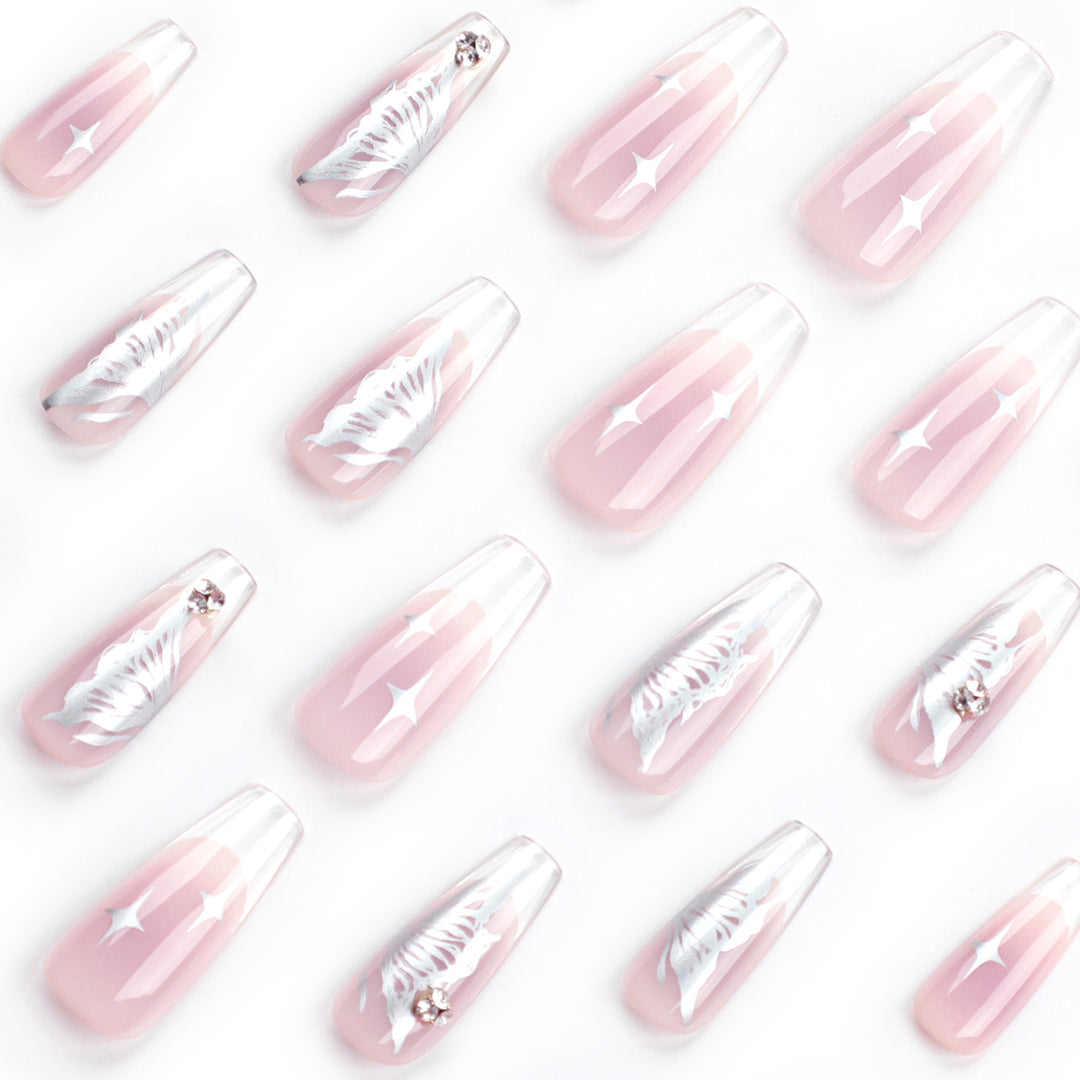 Elegant artificial nails with floral designs and glitter accents Bowlift