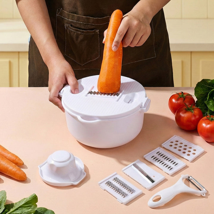 Multifunctional vegetable slicer with integrated cutting attachments Bowlift