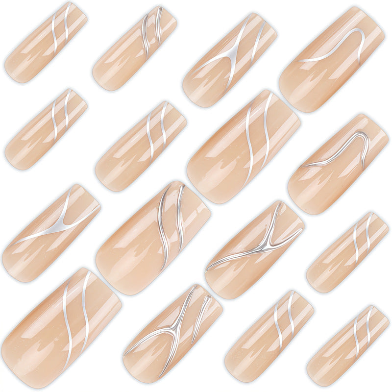 Artistic Press-On Nail Design with Elegant Graphical Accents Bowlift