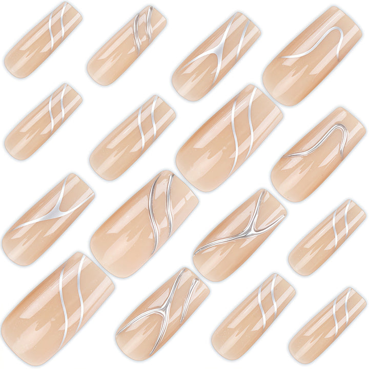 Artistic Press-On Nail Design with Elegant Graphical Accents Bowlift
