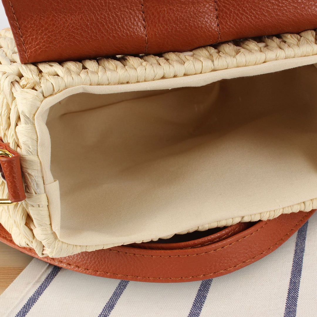 Handbag with Unique Woven Design and Elegant Flap Bowlift