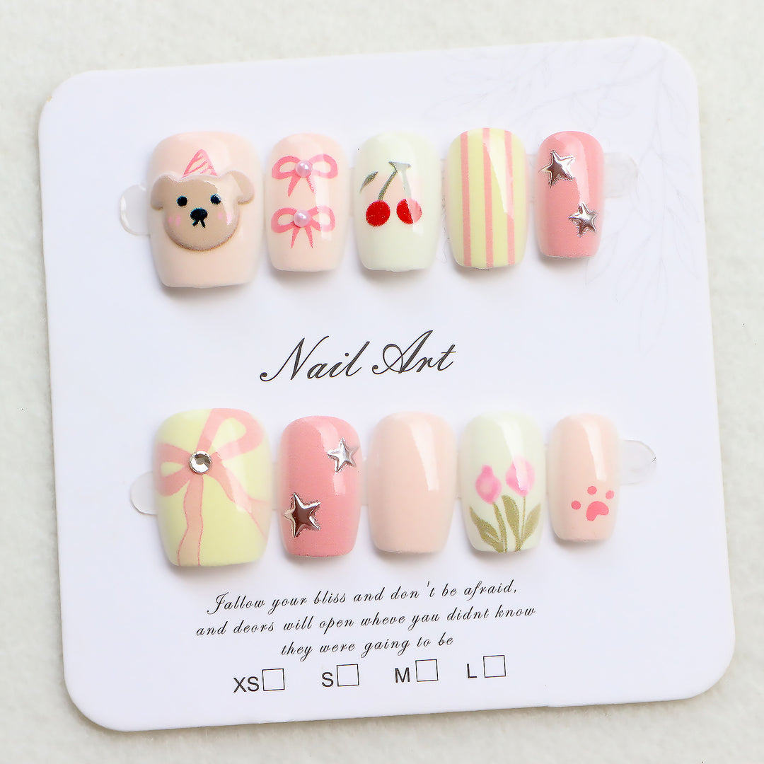 Cute Themed Press-On Nail Art Set Bowlift