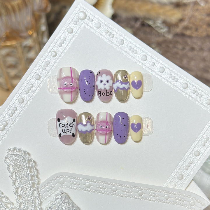 Themed Press-On Nail Art Set with Hello Kitty Designs Bowlift