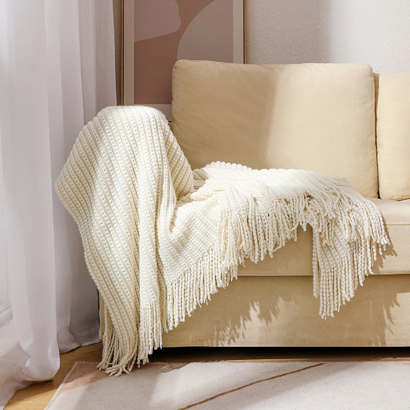Luxurious Textured Fringe Throw Blanket