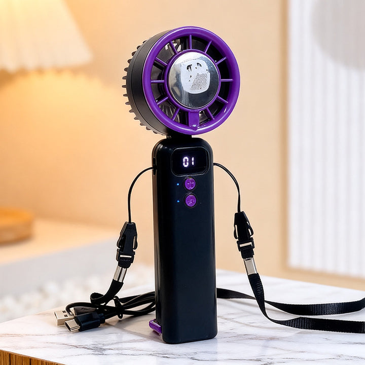 Women Multifunctional Hand Fan with LED Display and USB Charging Function Bowlift
