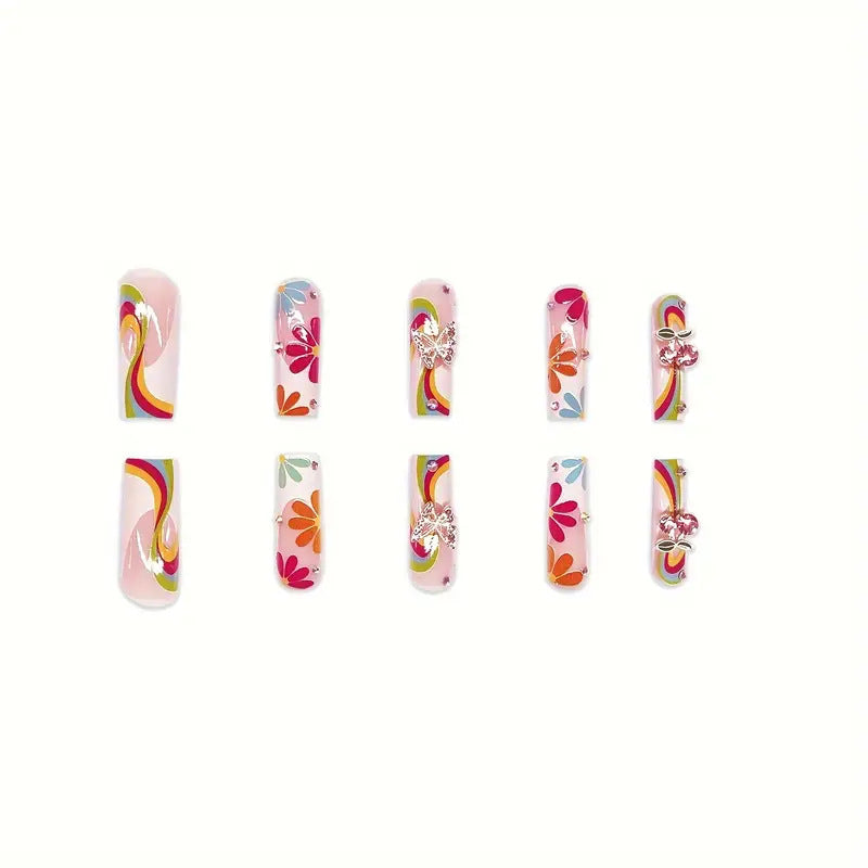 Vibrant Artistic Press-On Nail Set Bowlift