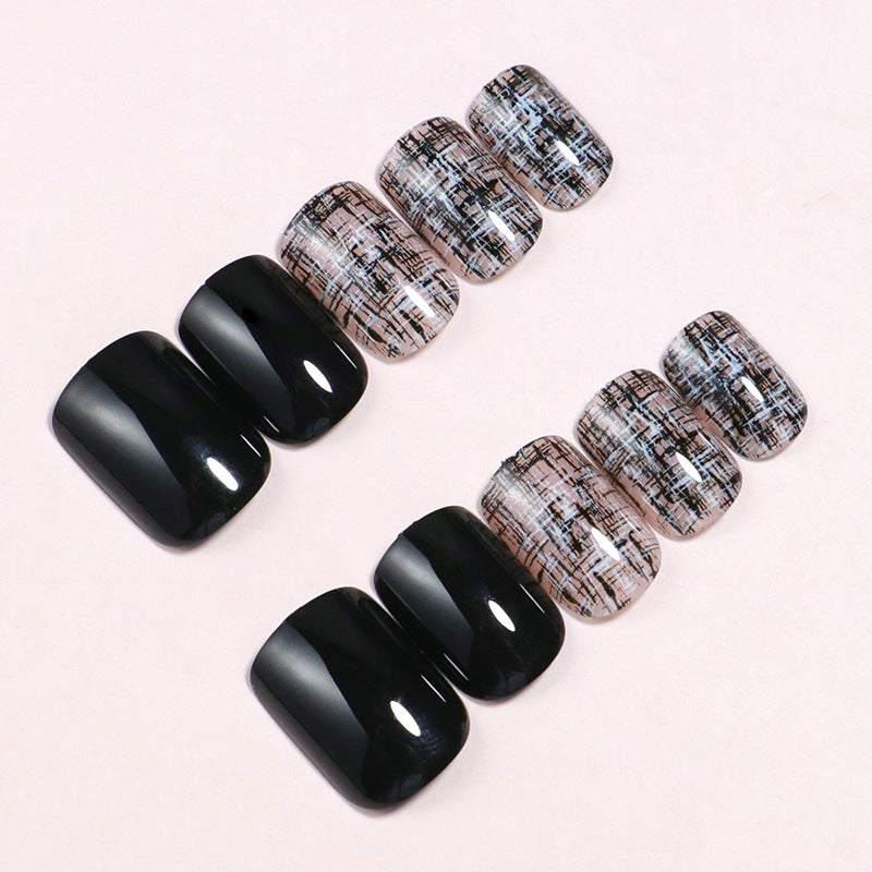 Glossy Artistic Press-On Nail Set with Abstract Design Bowlift