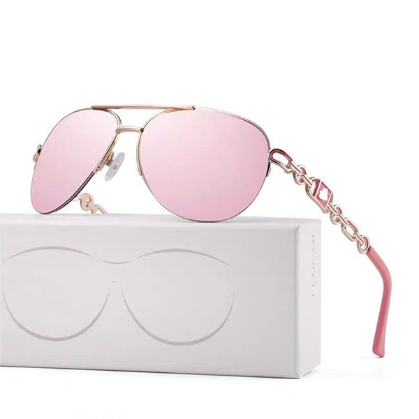 Women Aviator Sunglasses with Fashionable Chain Detail Bowlift