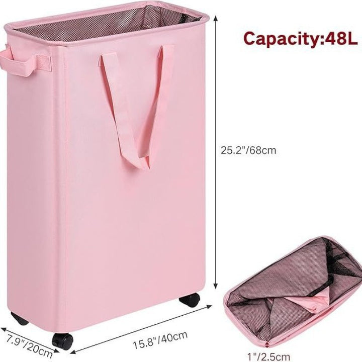 Foldable laundry basket with wheels and practical lid Bowlift