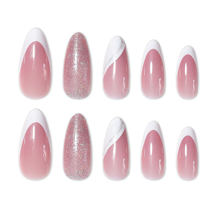 Elegant Glitter French Tip Nail Art Extensions Bowlift