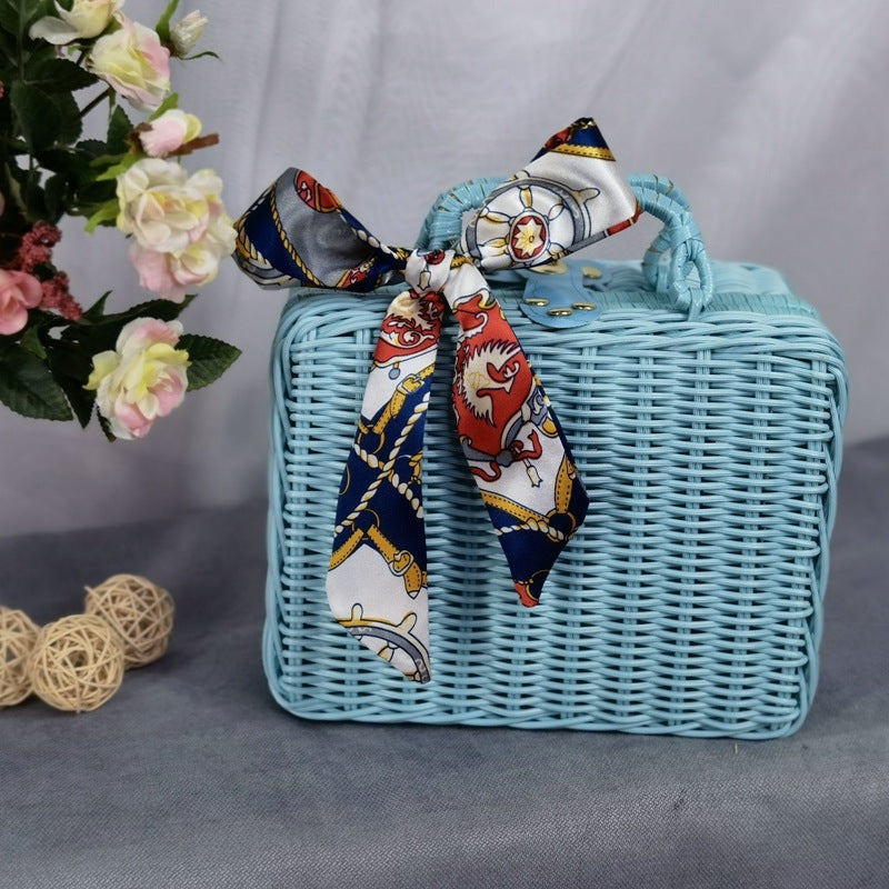 Women's braided handbag with decorative silk ribbon Bowlift
